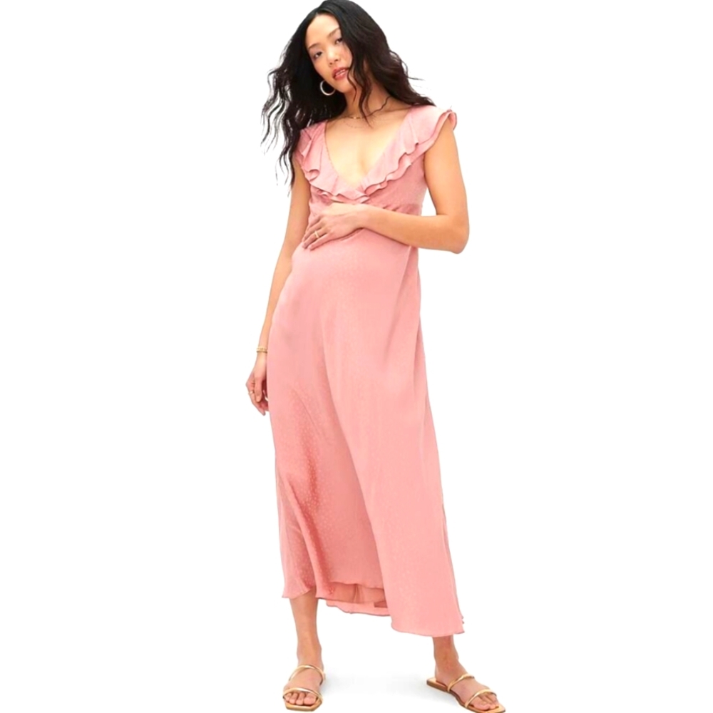 Hatch Maternity Emily Dress Midi Blush Pink Floral V-Neck Women's Size 2